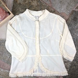DKNY Peasant Top Size L Cream Lace 100% Cotton